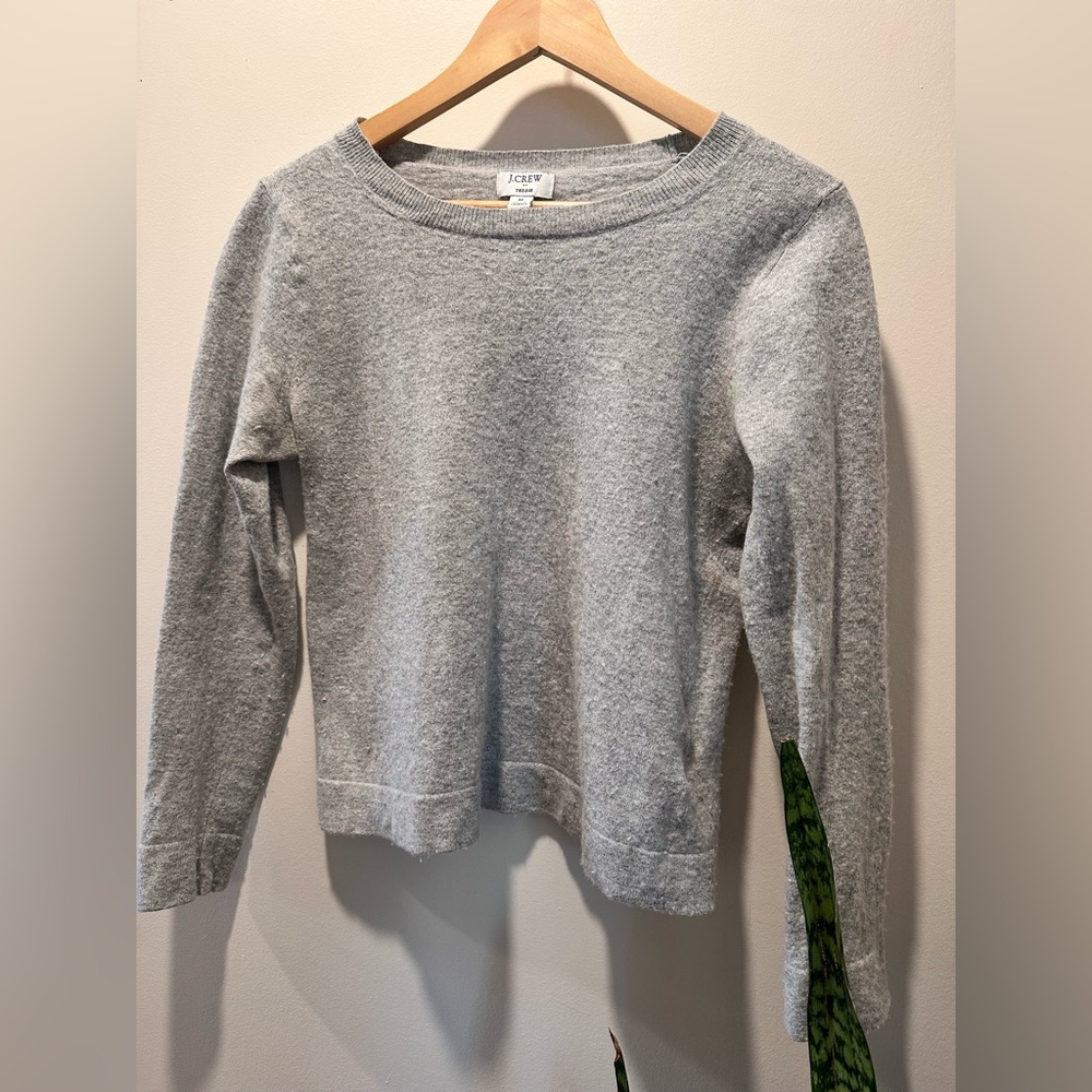 J. Crew• “Teddie” Light Gray Cashmere Blend Crewneck Sweater